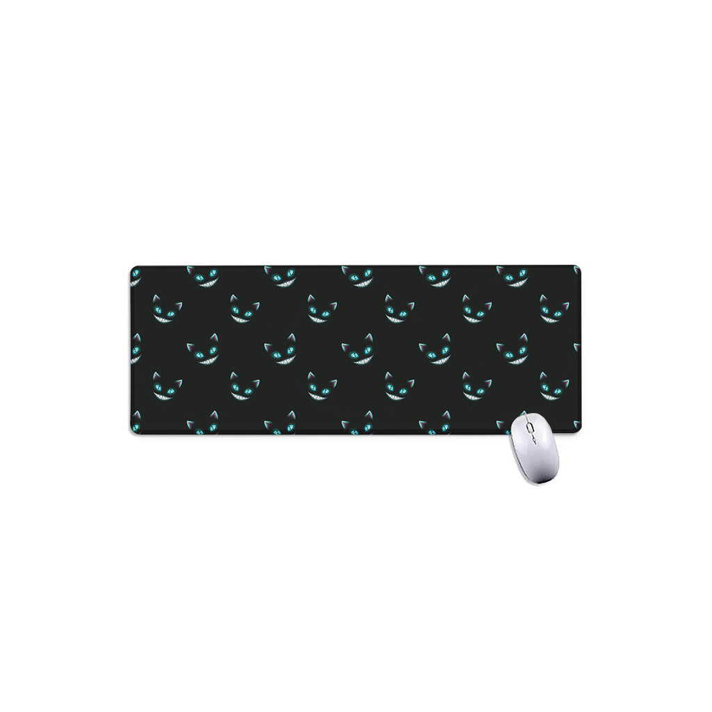 Black Cheshire Cat Pattern Print Extended Mouse Pad