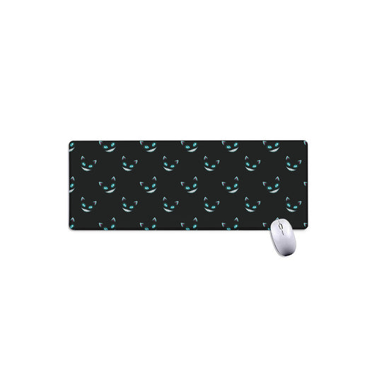Black Cheshire Cat Pattern Print Extended Mouse Pad