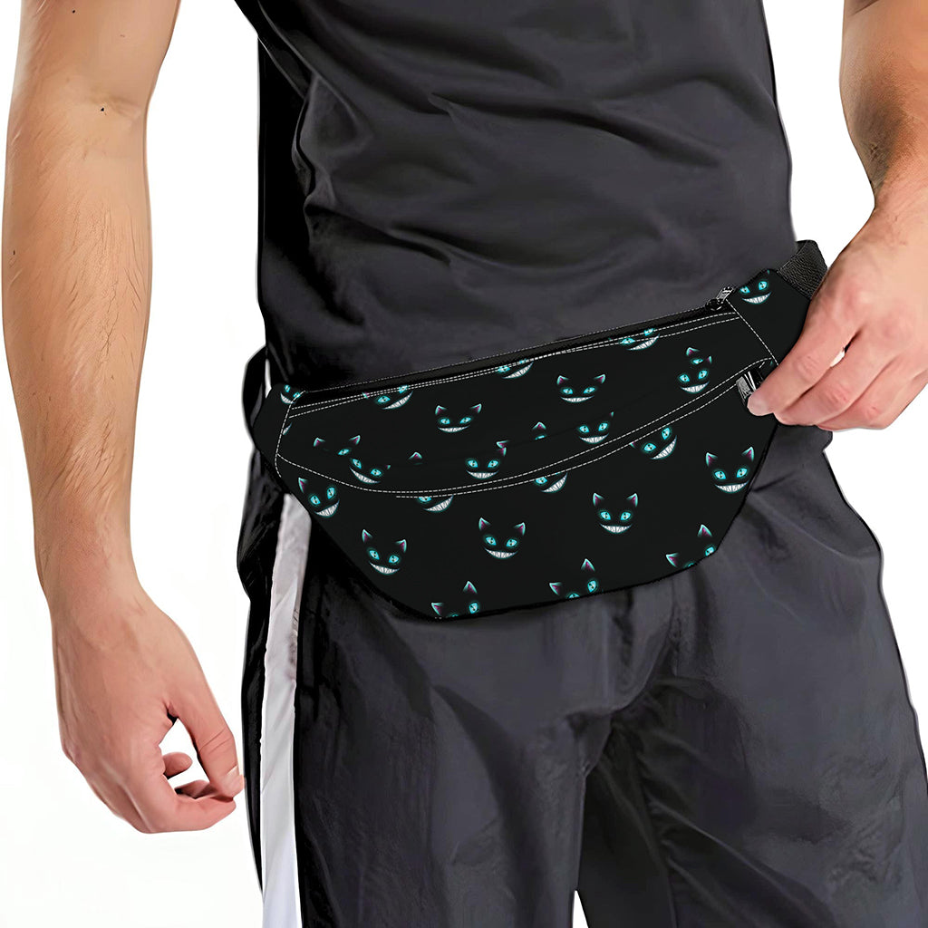 Black Cheshire Cat Pattern Print Fanny Pack