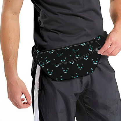 Black Cheshire Cat Pattern Print Fanny Pack