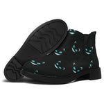 Black Cheshire Cat Pattern Print Flat Ankle Boots