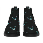 Black Cheshire Cat Pattern Print Flat Ankle Boots