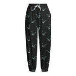 Black Cheshire Cat Pattern Print Fleece Lined Knit Pants