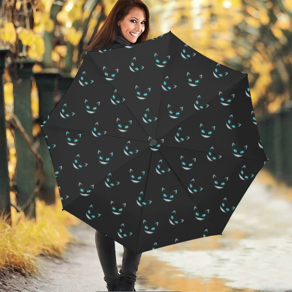 Black Cheshire Cat Pattern Print Foldable Umbrella
