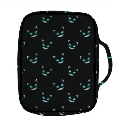 Black Cheshire Cat Pattern Print Front Pocket Bible Bag