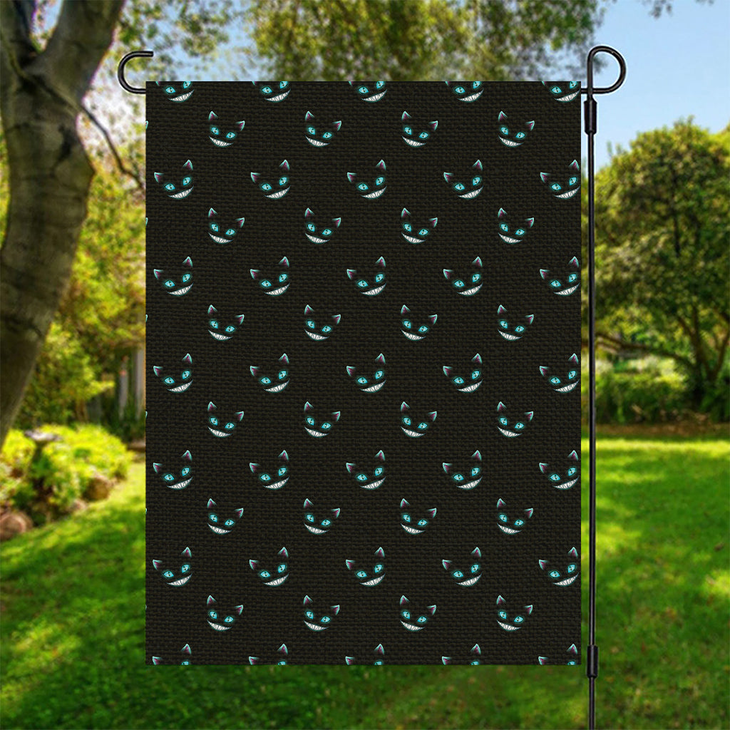 Black Cheshire Cat Pattern Print Garden Flag