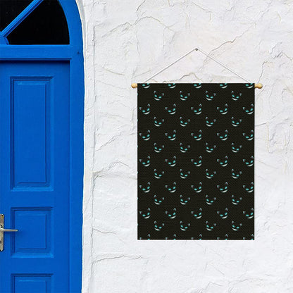 Black Cheshire Cat Pattern Print Garden Flag