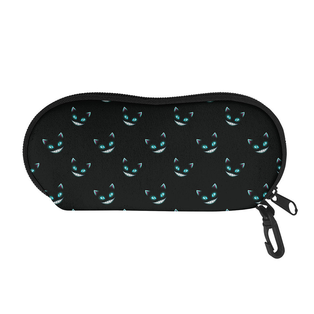 Black Cheshire Cat Pattern Print Glasses Case
