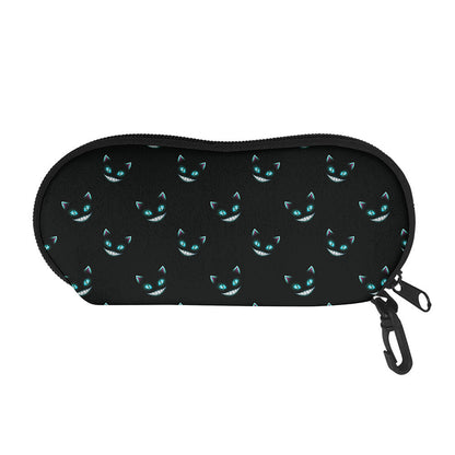Black Cheshire Cat Pattern Print Glasses Case