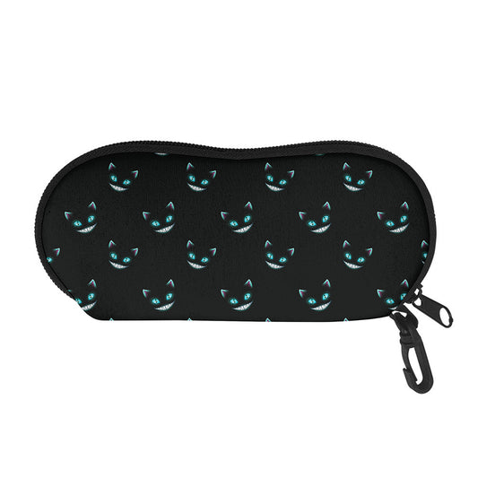 Black Cheshire Cat Pattern Print Glasses Case