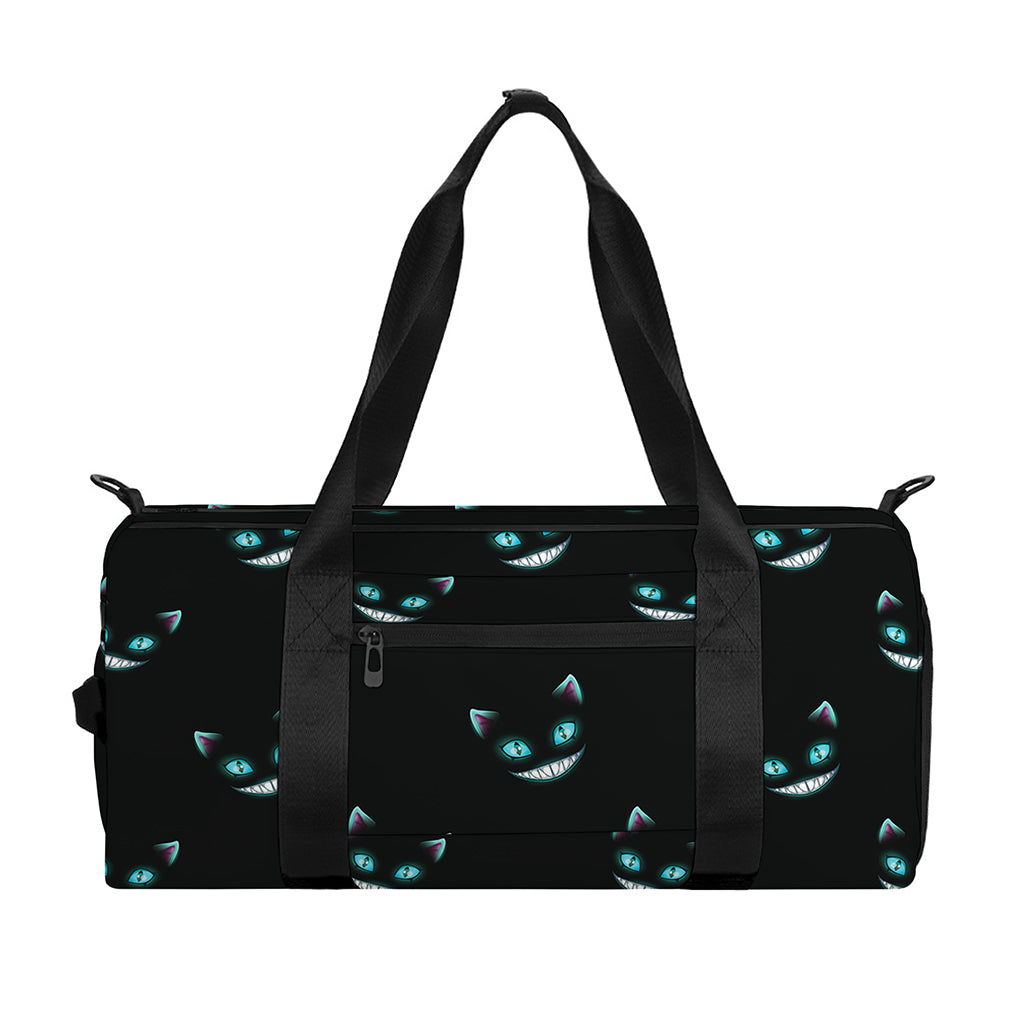 Black Cheshire Cat Pattern Print Gym Bag