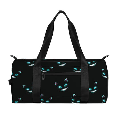 Black Cheshire Cat Pattern Print Gym Bag