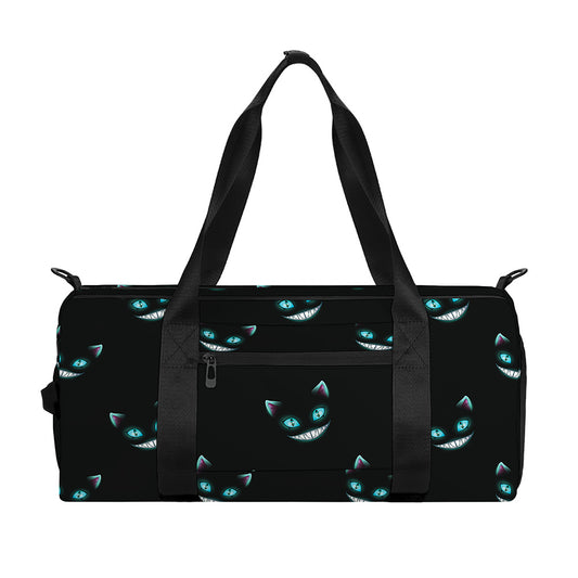 Black Cheshire Cat Pattern Print Gym Bag