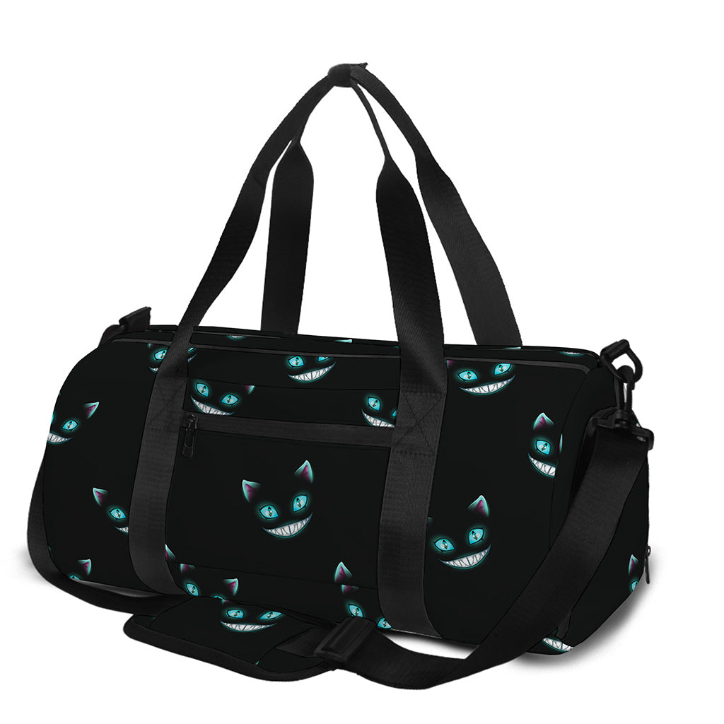 Black Cheshire Cat Pattern Print Gym Bag