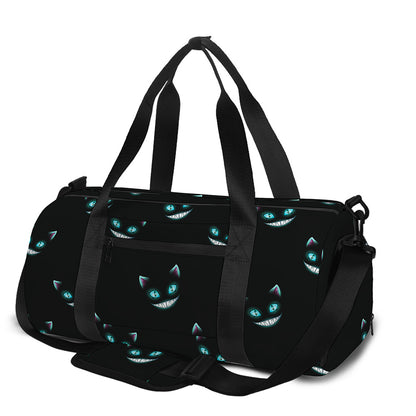 Black Cheshire Cat Pattern Print Gym Bag