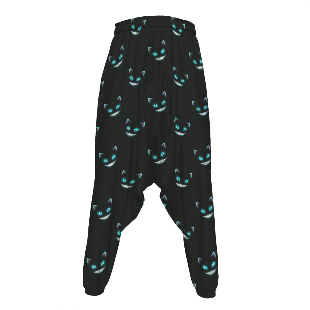 Black Cheshire Cat Pattern Print Hammer Pants