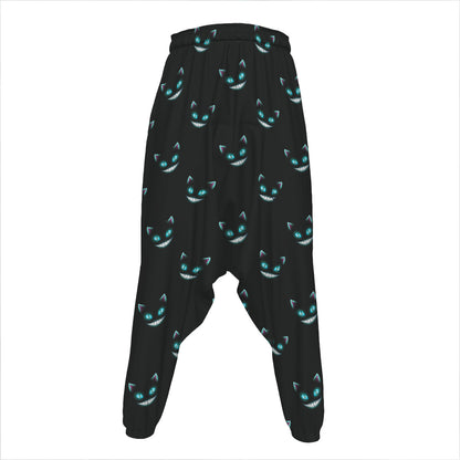 Black Cheshire Cat Pattern Print Hammer Pants