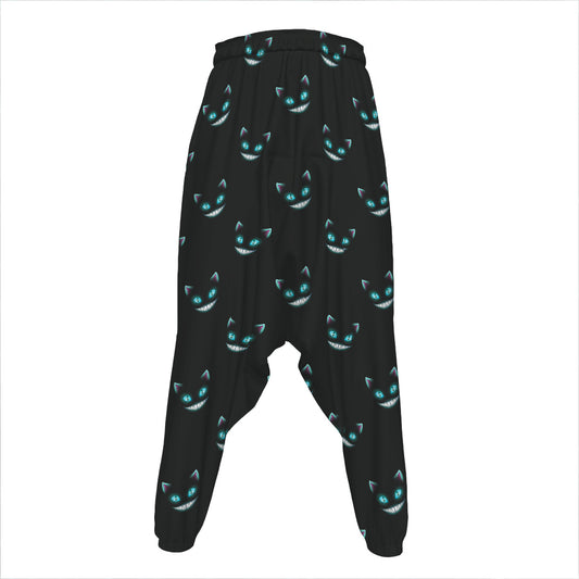 Black Cheshire Cat Pattern Print Hammer Pants