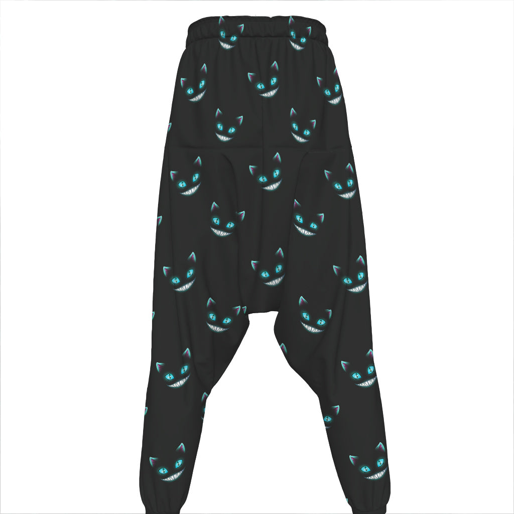 Black Cheshire Cat Pattern Print Hammer Pants