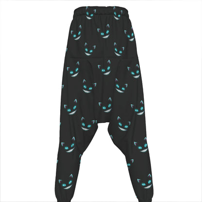 Black Cheshire Cat Pattern Print Hammer Pants