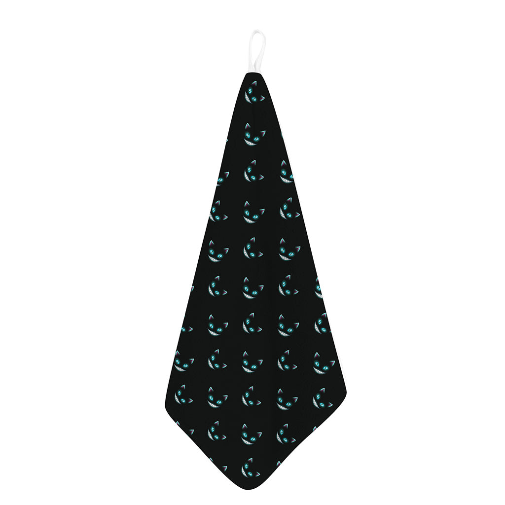 Black Cheshire Cat Pattern Print Hand Towel