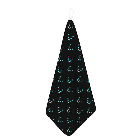 Black Cheshire Cat Pattern Print Hand Towel