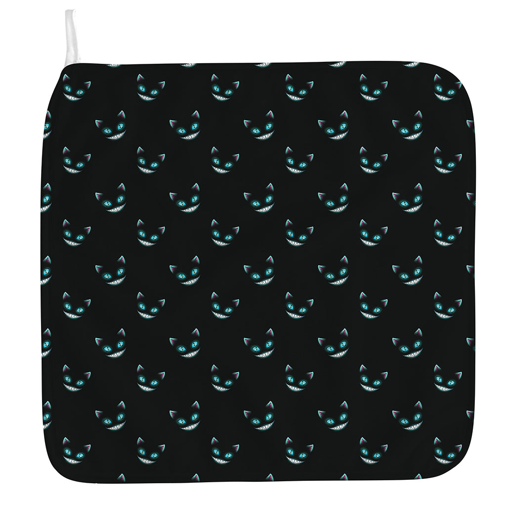 Black Cheshire Cat Pattern Print Hand Towel