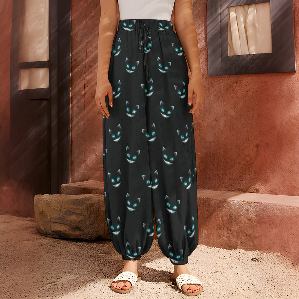 Black Cheshire Cat Pattern Print Harem Pants