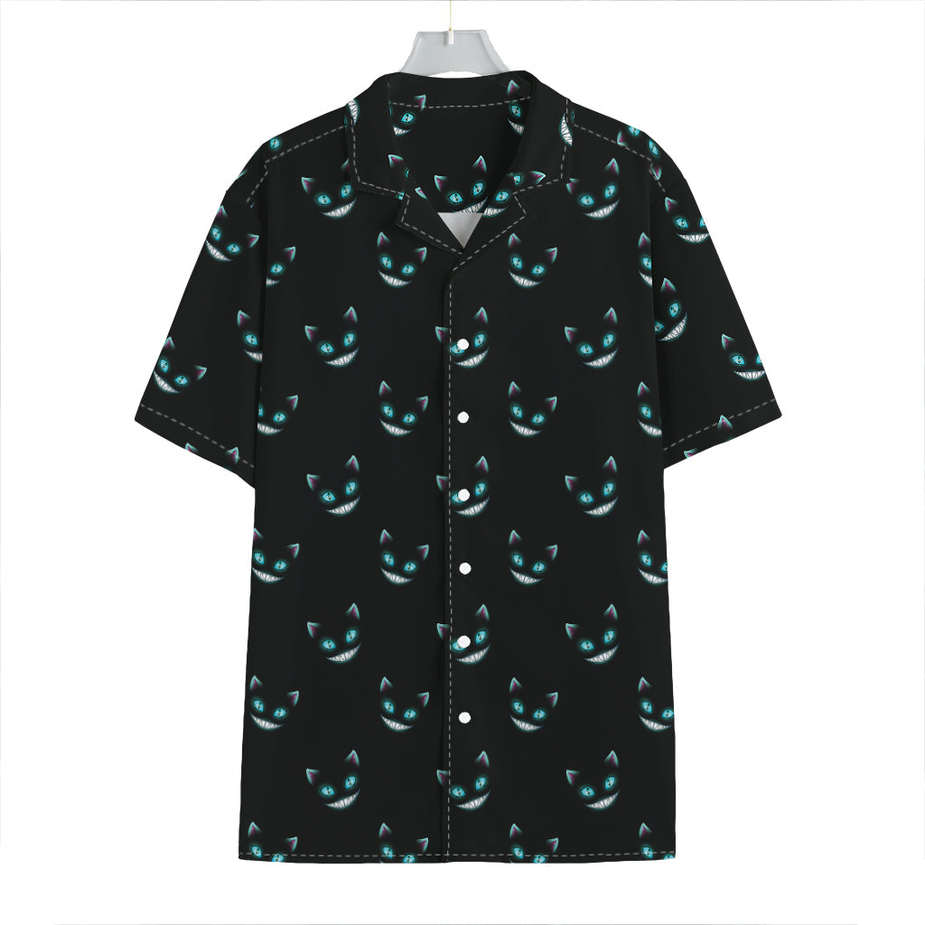 Black Cheshire Cat Pattern Print Hawaiian Shirt