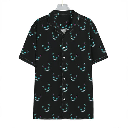 Black Cheshire Cat Pattern Print Hawaiian Shirt