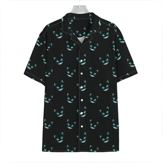 Black Cheshire Cat Pattern Print Hawaiian Shirt