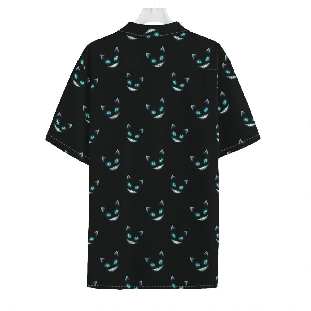 Black Cheshire Cat Pattern Print Hawaiian Shirt