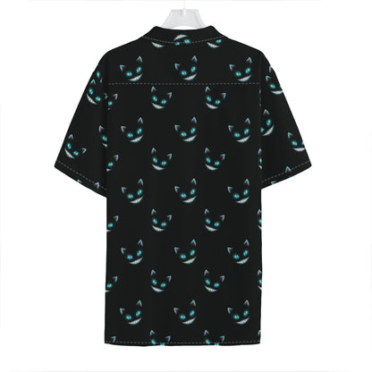 Black Cheshire Cat Pattern Print Hawaiian Shirt