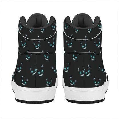Black Cheshire Cat Pattern Print High Top Leather Sneakers