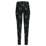 Black Cheshire Cat Pattern Print High-Waisted Pocket Leggings