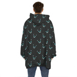 Black Cheshire Cat Pattern Print Hoodie Blanket