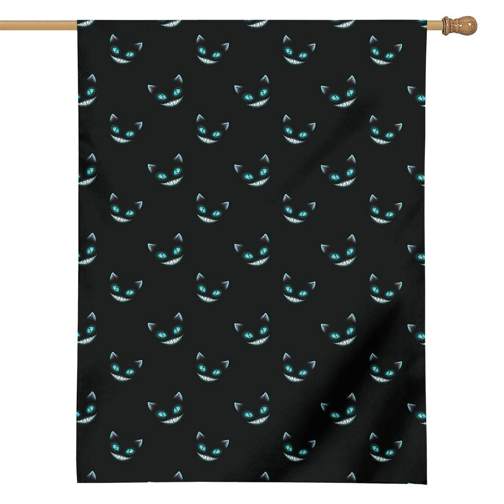 Black Cheshire Cat Pattern Print House Flag