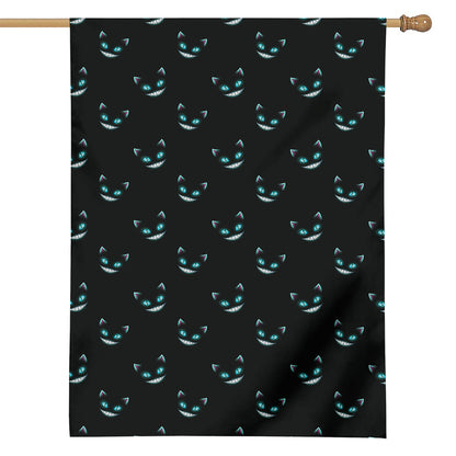 Black Cheshire Cat Pattern Print House Flag