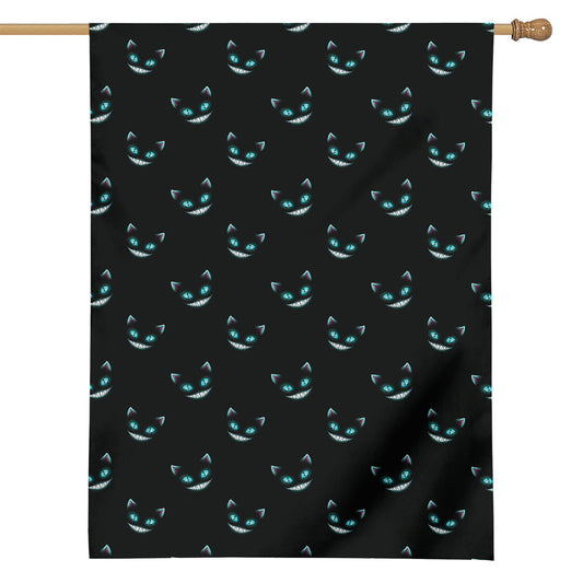 Black Cheshire Cat Pattern Print House Flag