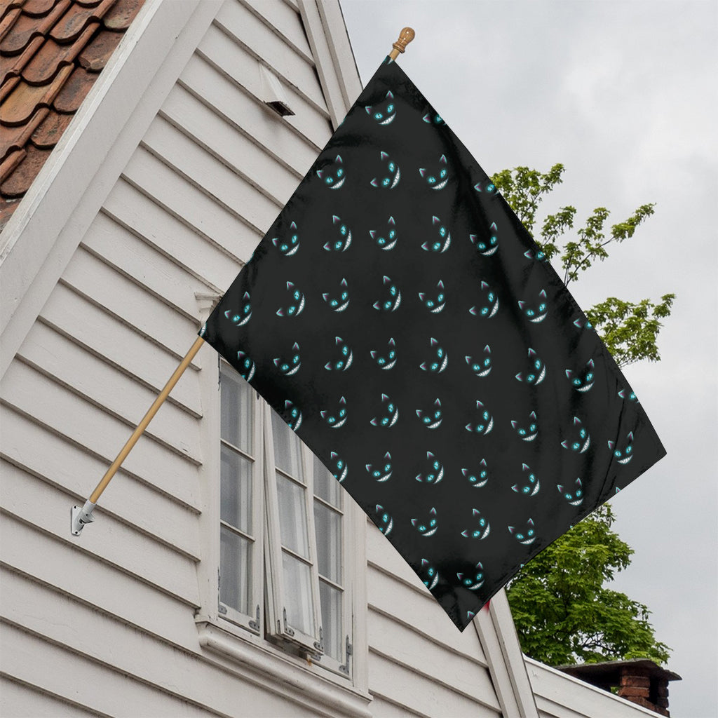 Black Cheshire Cat Pattern Print House Flag