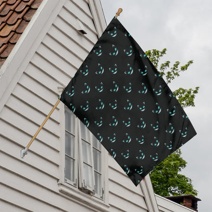 Black Cheshire Cat Pattern Print House Flag
