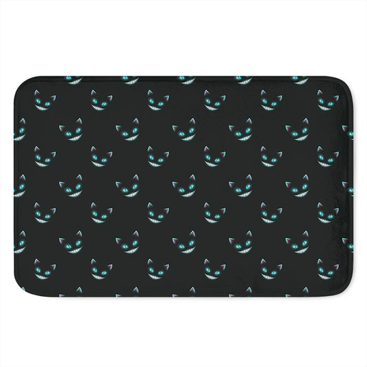 Black Cheshire Cat Pattern Print Indoor Door Mat