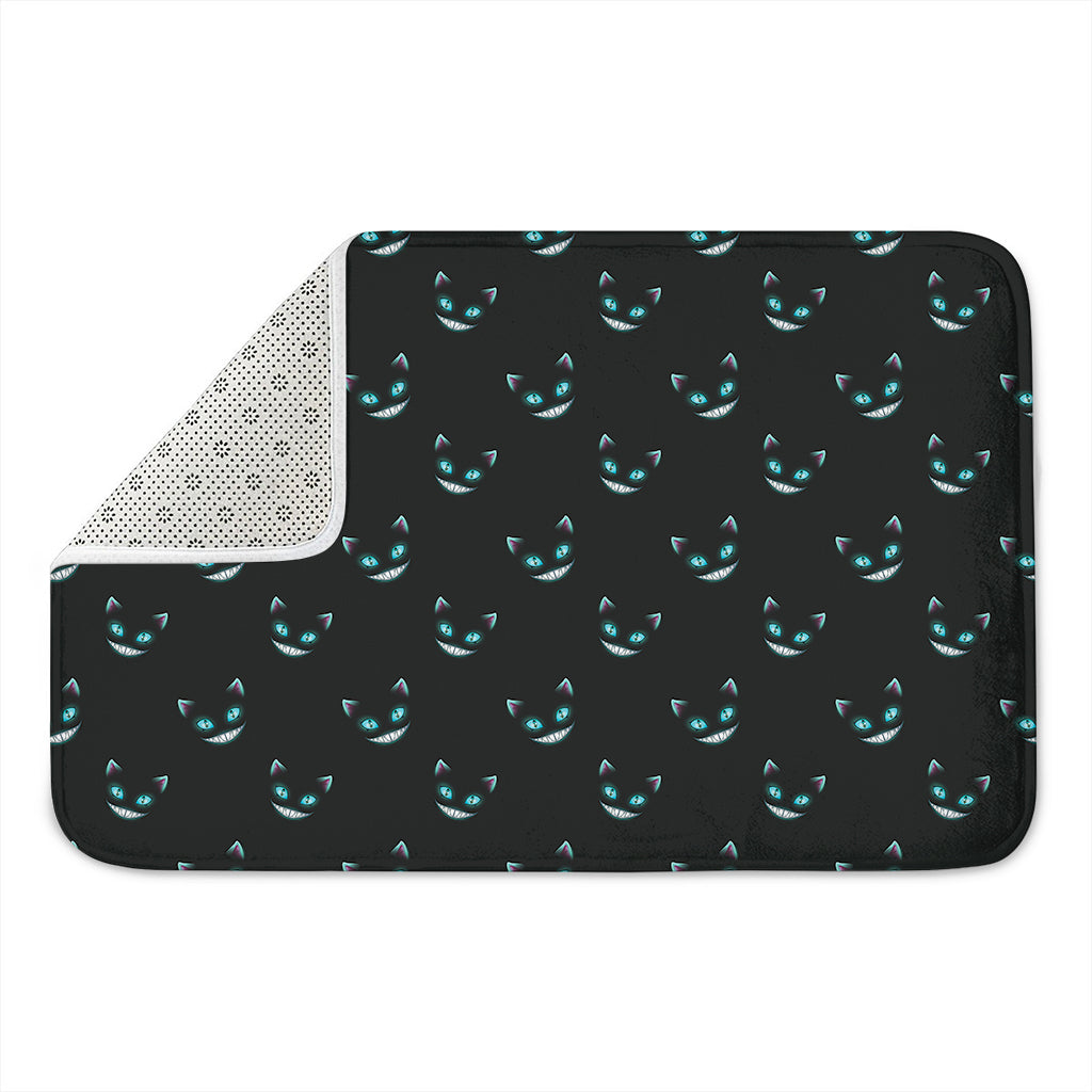 Black Cheshire Cat Pattern Print Indoor Door Mat