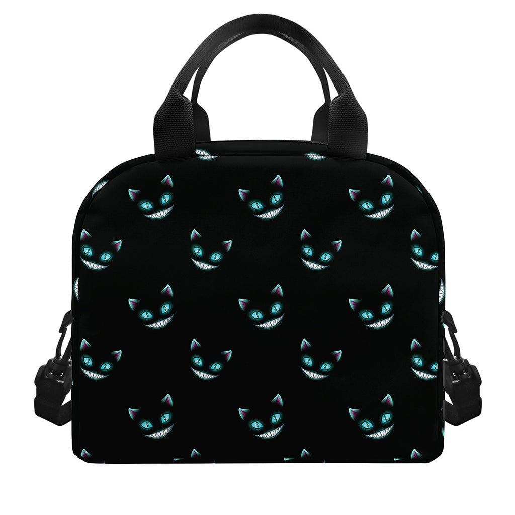 Black Cheshire Cat Pattern Print Insulated Lunch Bag