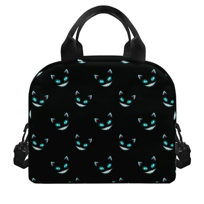 Black Cheshire Cat Pattern Print Insulated Lunch Bag