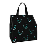 Black Cheshire Cat Pattern Print Insulated Lunch Tote