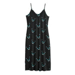 Black Cheshire Cat Pattern Print Jersey Midi Cami Dress