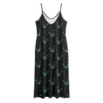 Black Cheshire Cat Pattern Print Jersey Midi Cami Dress
