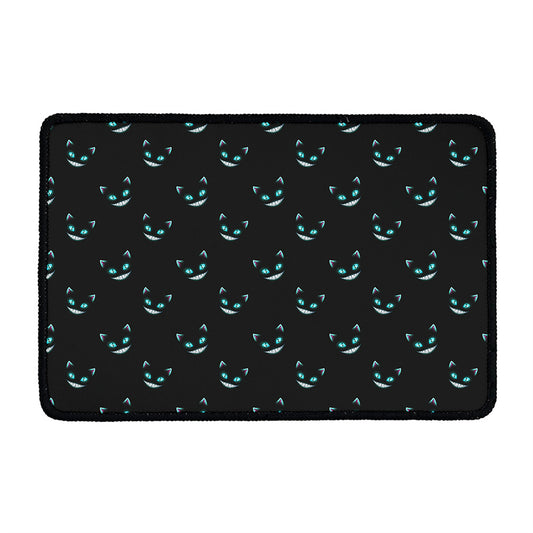 Black Cheshire Cat Pattern Print Kitchen Mat