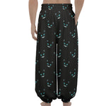 Black Cheshire Cat Pattern Print Lantern Pants